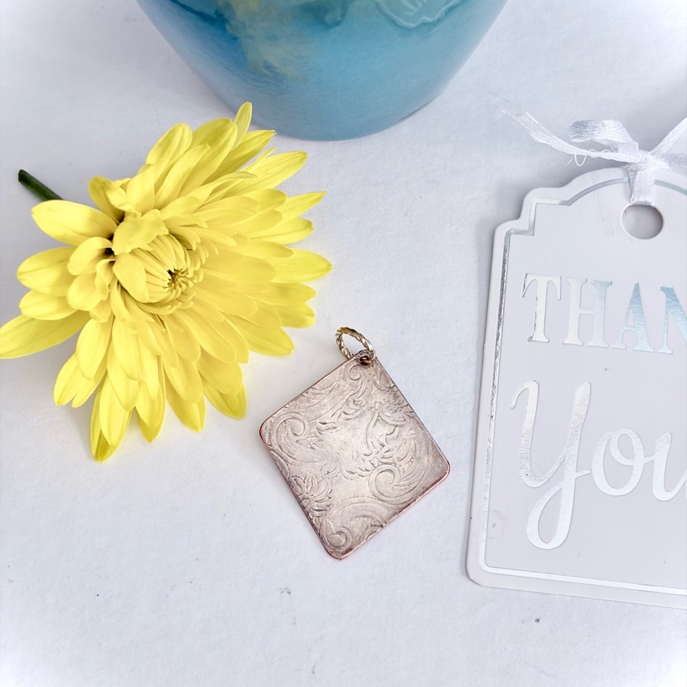 Vintage Repurposed Silver & Copper Engraved Floral Pendant – Artisan Crafted